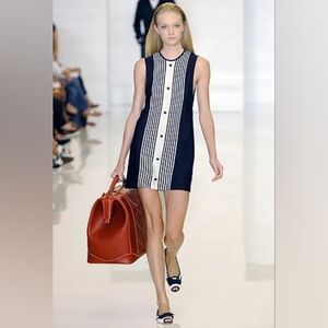 Tommy Hilfiger Rare Spring 2008 Silk Knit Navy Cream Striped Dress NWT Sz Large